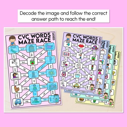 Resource preview 2 for CVC Words Maze Race - Mixed CVC Words Mats