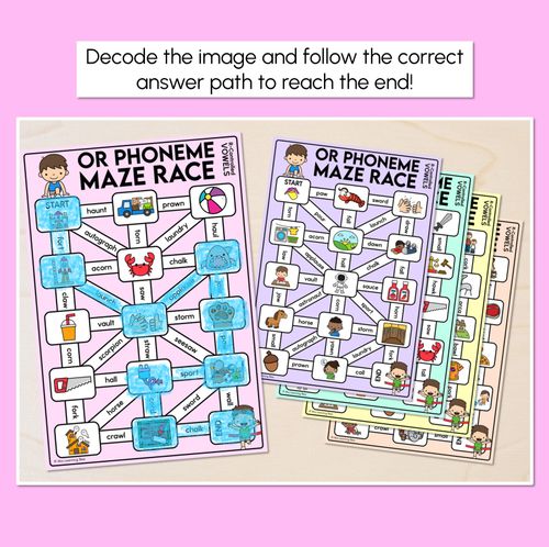 Resource preview 2 for R-Controlled OR Words (Australian) Maze Race - R-Controlled Vowel OR Words Mats