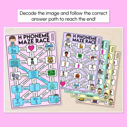 Resource preview 2 for Consonant Phoneme H Words Maze Race - Consonant H Words Mats