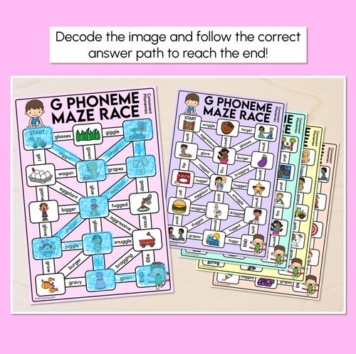 Resource preview 2 for Consonant Phoneme G Words Maze Race - Consonant G Words Mats