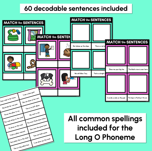 Resource preview 2 for Long Vowel O Decodable Sentences Mats - Read & Match