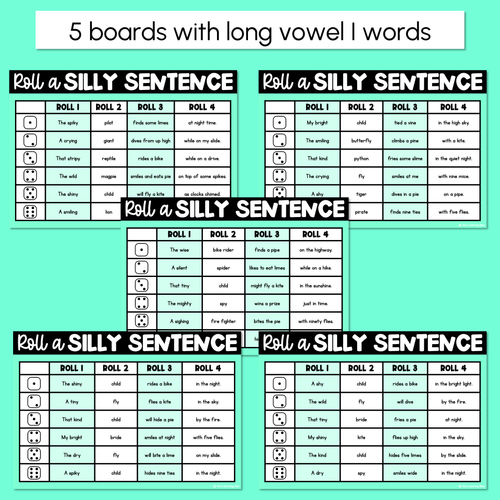 Resource preview 2 for Decodable Sentences with Long Vowel I Words - Roll a Silly Sentence Phonics