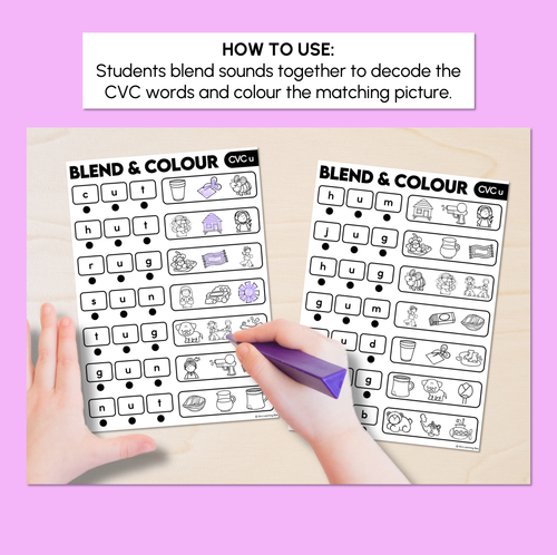Resource preview 2 for Blend & Colour - CVC U Words Blending Worksheets