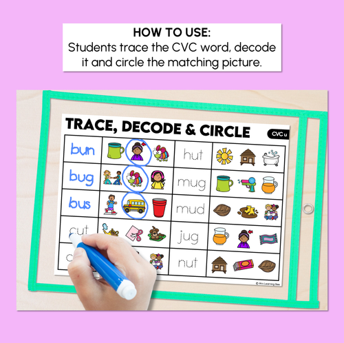Resource preview 2 for Trace, Decode & Circle - CVC U Words - Decodable Word Mats