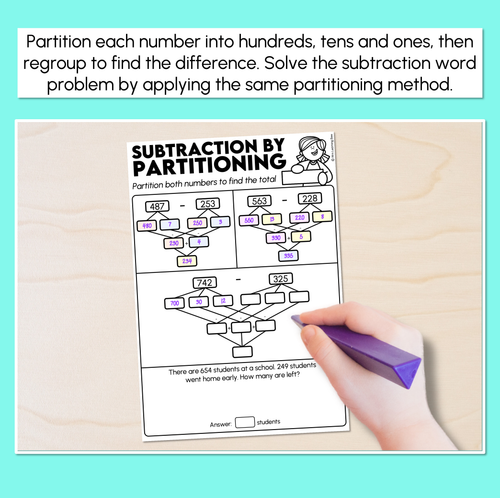 Resource preview 2 for Subtraction by Partitioning & Regrouping Worksheets
