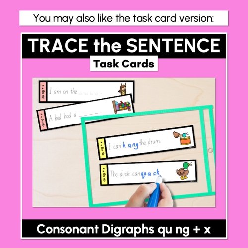 Resource preview 5 for Consonant Digraphs qu ng + x - Trace the Sentence Worksheets - Missing Words