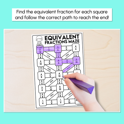 Resource preview 2 for Equivalent Fractions - Maze Race Worksheets