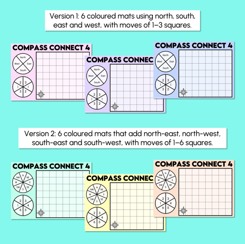 Resource preview 3 for Plotting Locations Using Compass Directions - Compass Connect 4 Mats