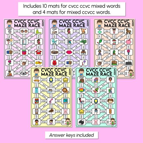 Resource preview 3 for CVCC CCVC Words Maze Race - Mixed CVCC Words Mats