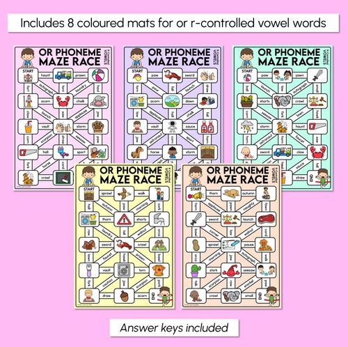 Resource preview 3 for R-Controlled OR Words (Australian) Maze Race - R-Controlled Vowel OR Words Mats