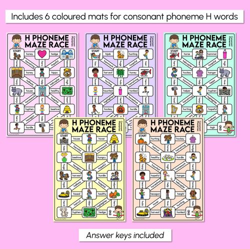 Resource preview 3 for Consonant Phoneme H Words Maze Race - Consonant H Words Mats