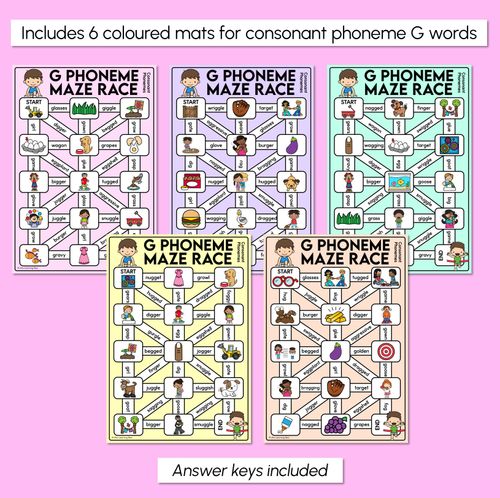 Resource preview 3 for Consonant Phoneme G Words Maze Race - Consonant G Words Mats