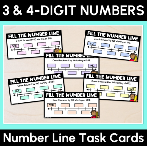 Resource preview 1 for Number Line Task Cards - Skip Counting by 10 or 100 - 3-Digit & 4-Digit Numbers