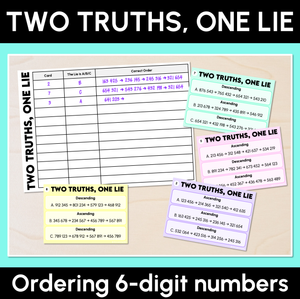 Two Truths, One Lie - Ordering 6-digit Numbers Activity