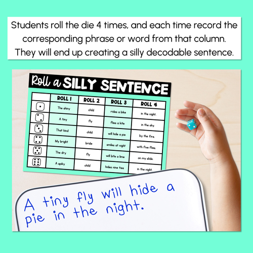 Resource preview 3 for Decodable Sentences with Long Vowel I Words - Roll a Silly Sentence Phonics