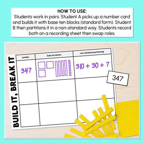 Resource preview 2 for Build It, Break It - 3 and 4-Digit Numbers Partitioning Activity