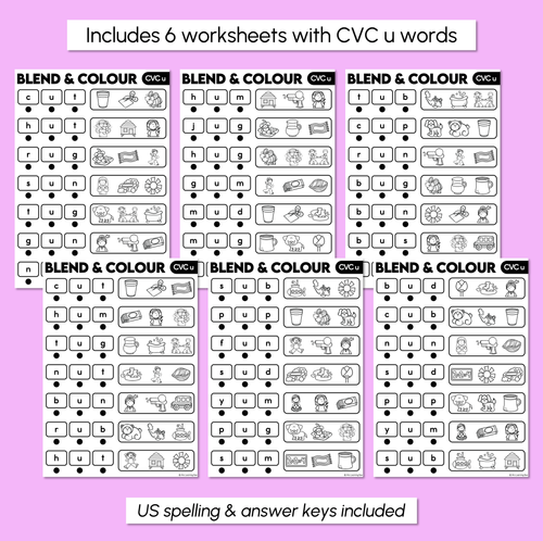 Resource preview 3 for Blend & Colour - CVC U Words Blending Worksheets