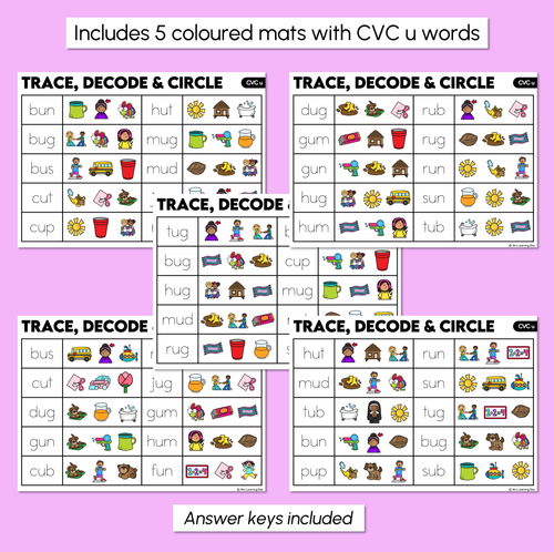 Resource preview 3 for Trace, Decode & Circle - CVC U Words - Decodable Word Mats