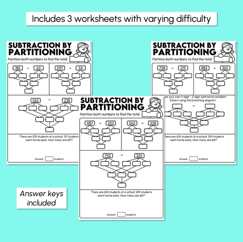 Resource preview 3 for Subtraction by Partitioning & Regrouping Worksheets