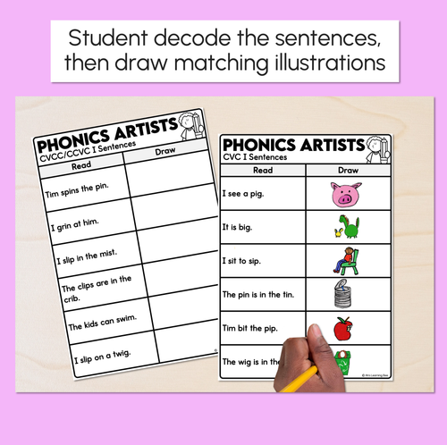Resource preview 2 for Phonics Artists - CVC CVCC CCVC I Words - Decodable Sentences Activity
