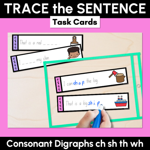 Resource preview 2 for Trace the Sentence Worksheets & Task Cards - Consonant Digraphs ch sh th wh Bundle