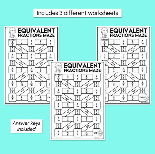 Resource preview 3 for Equivalent Fractions - Maze Race Worksheets