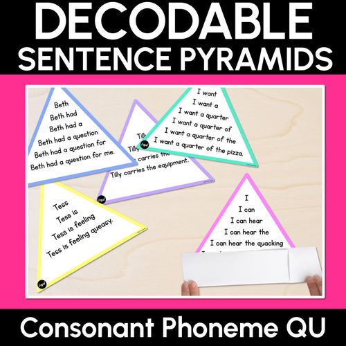 Resource preview 1 for CONSONANT PHONEME QU WORDS - Decodable Sentence Pyramids - Phonics Fluency