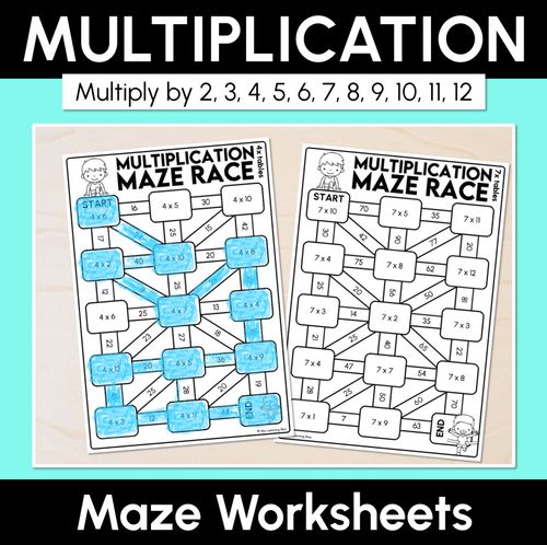 Resource preview 1 for Multiplication Maze Race Worksheets - Multiply by 2 to 12