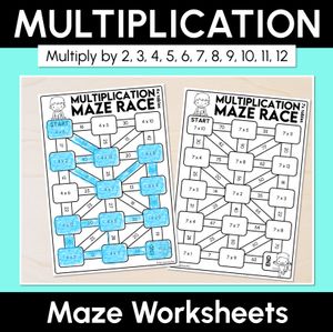 Multiplication Maze Race Worksheets - Multiply by 2 to 12