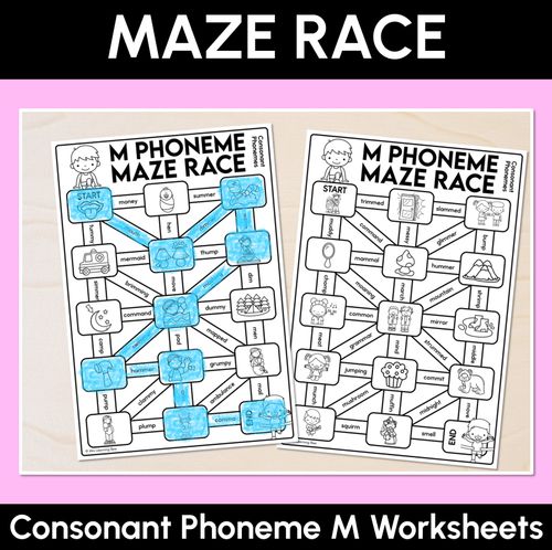 Resource preview 1 for Consonant Phoneme M Words Maze Race - Consonant M Words Worksheets