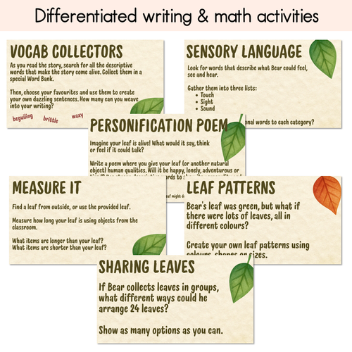 Resource preview 2 for A Leaf Called Greaf Writing, Maths & Design Prompt Editable Slides - Book Week 2025