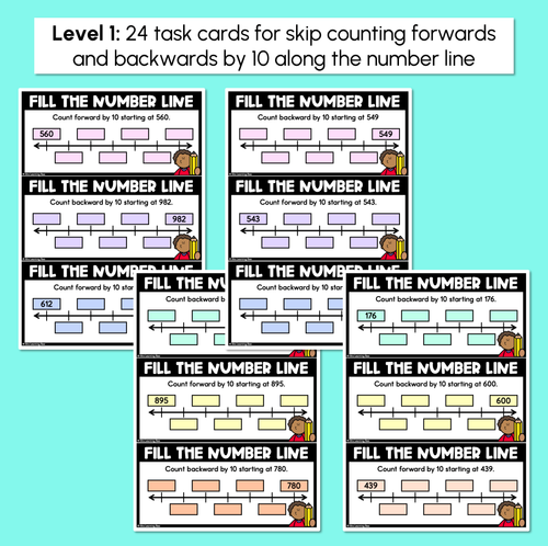 Resource preview 2 for Number Line Task Cards - Skip Counting by 10 or 100 - 3-Digit & 4-Digit Numbers