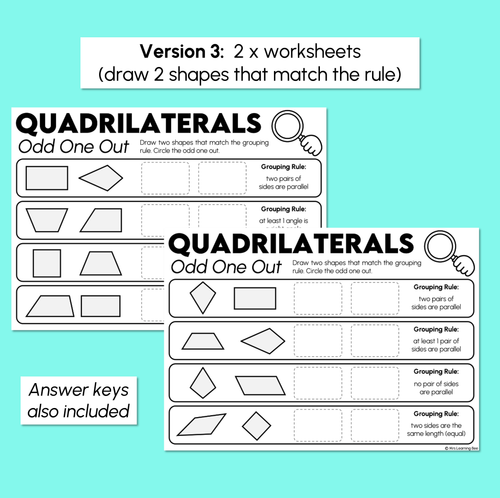 Resource preview 4 for Odd One Out - Quadrilaterals Worksheets