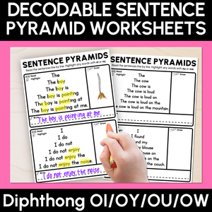 Decodable Sentence Pyramid Worksheets - Diphthongs OI/OY/OU/OW