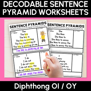 Decodable Sentence Pyramid Worksheets - Diphthongs OI / OY