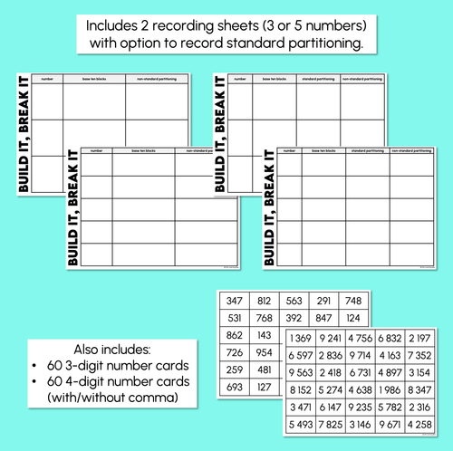 Resource preview 3 for Build It, Break It - 3 and 4-Digit Numbers Partitioning Activity