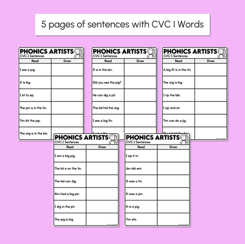 Resource preview 3 for Phonics Artists - CVC CVCC CCVC I Words - Decodable Sentences Activity