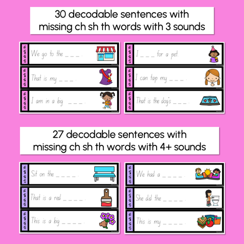 Resource preview 2 for Consonant Digraphs ch sh th wh - Trace the Sentence Task Cards - Missing Words