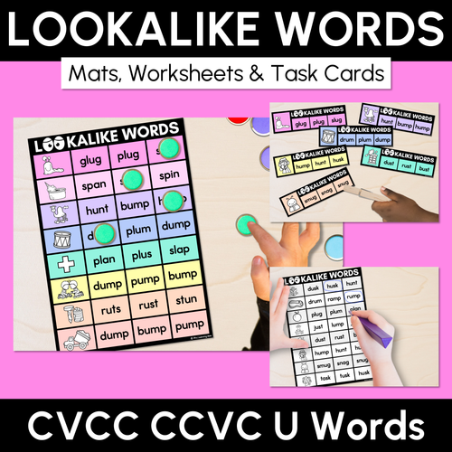 Resource preview 1 for LOOKALIKE WORDS with CVCC CCVC Short U Words - Task Cards & Printables