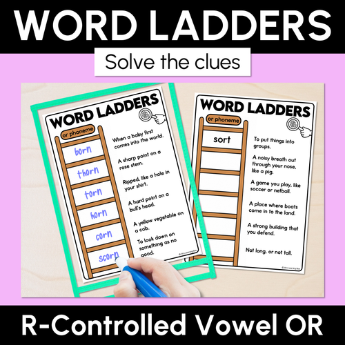 Resource preview 1 for Word Ladders - Find the Clue - R-Controlled OR Words