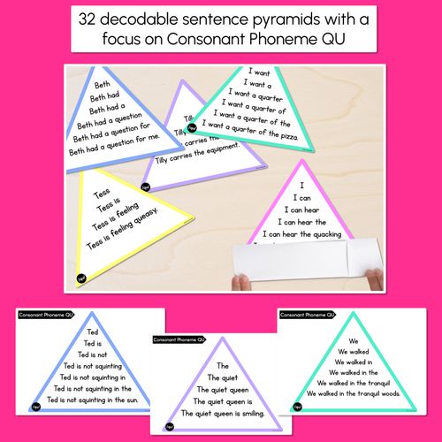 Resource preview 2 for CONSONANT PHONEME QU WORDS - Decodable Sentence Pyramids - Phonics Fluency