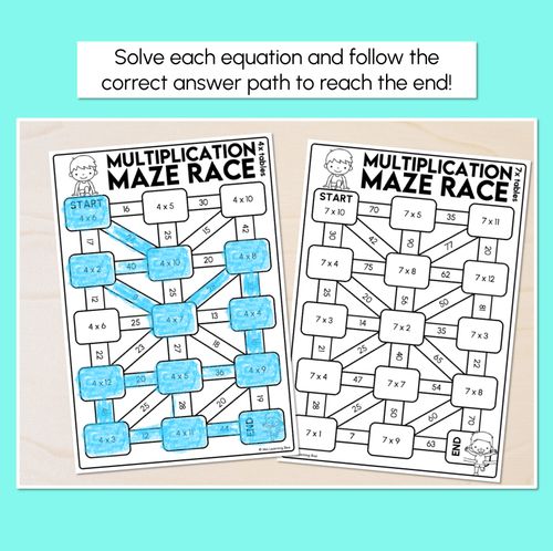 Resource preview 2 for Multiplication Maze Race Worksheets - Multiply by 2 to 12