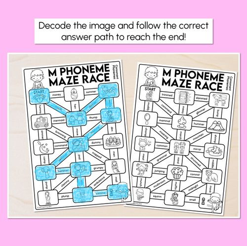 Resource preview 2 for Consonant Phoneme M Words Maze Race - Consonant M Words Worksheets