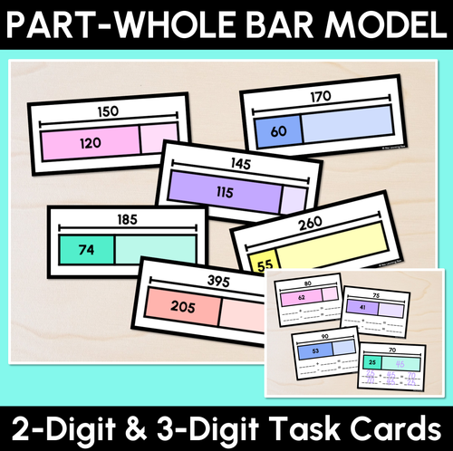 Resource preview 1 for Part-Whole Bar Model Task Cards - 2-Digit & 3-Digit Numbers