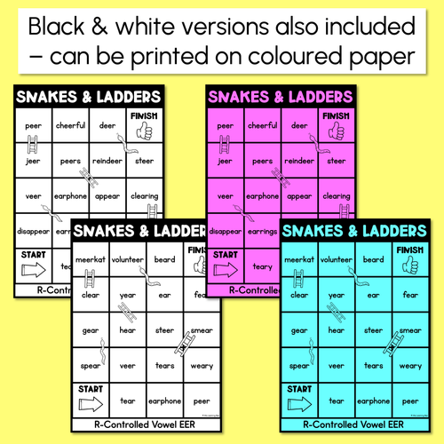 Resource preview 3 for Phonics Game for R-Controlled EER Words - Snakes & Ladders