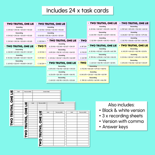 Resource preview 3 for Two Truths, One Lie - Ordering 6-digit Numbers Activity