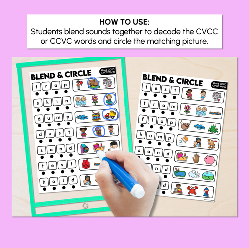 Resource preview 2 for Blend & Circle - Mixed CVCC CCVC Words Blending Mats