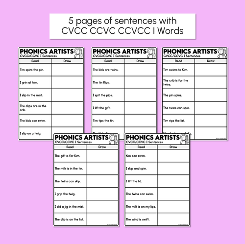 Resource preview 4 for Phonics Artists - CVC CVCC CCVC I Words - Decodable Sentences Activity