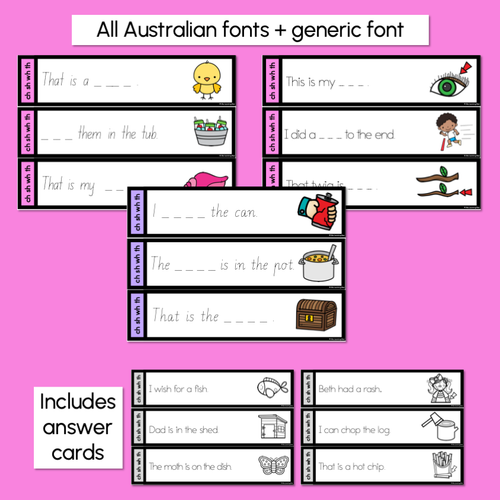Resource preview 3 for Consonant Digraphs ch sh th wh - Trace the Sentence Task Cards - Missing Words