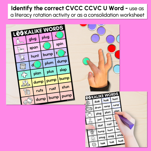 Resource preview 2 for LOOKALIKE WORDS with CVCC CCVC Short U Words - Task Cards & Printables